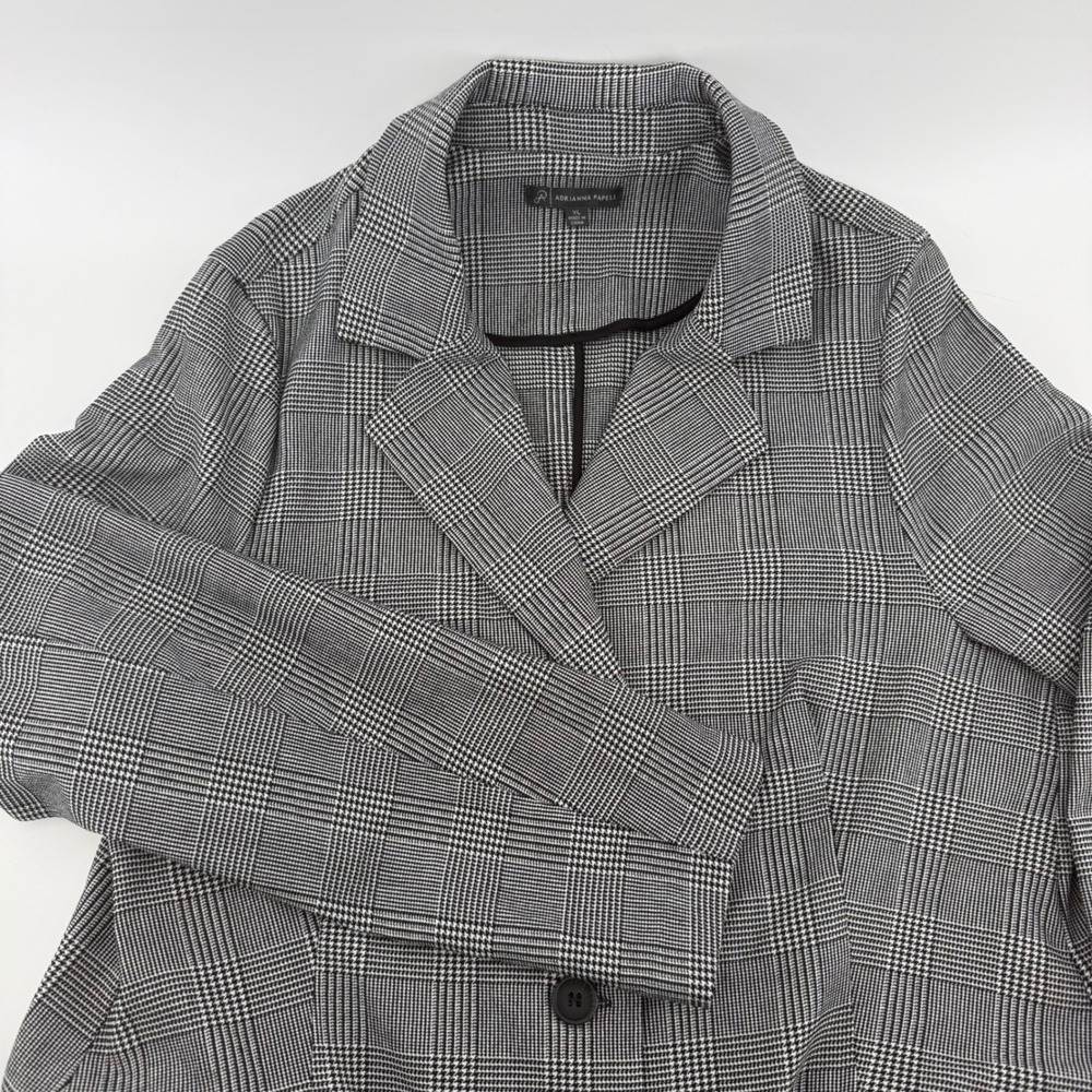 Adrianna Papell Womens XL Glen Plaid Longline Blazer Black White Single Button